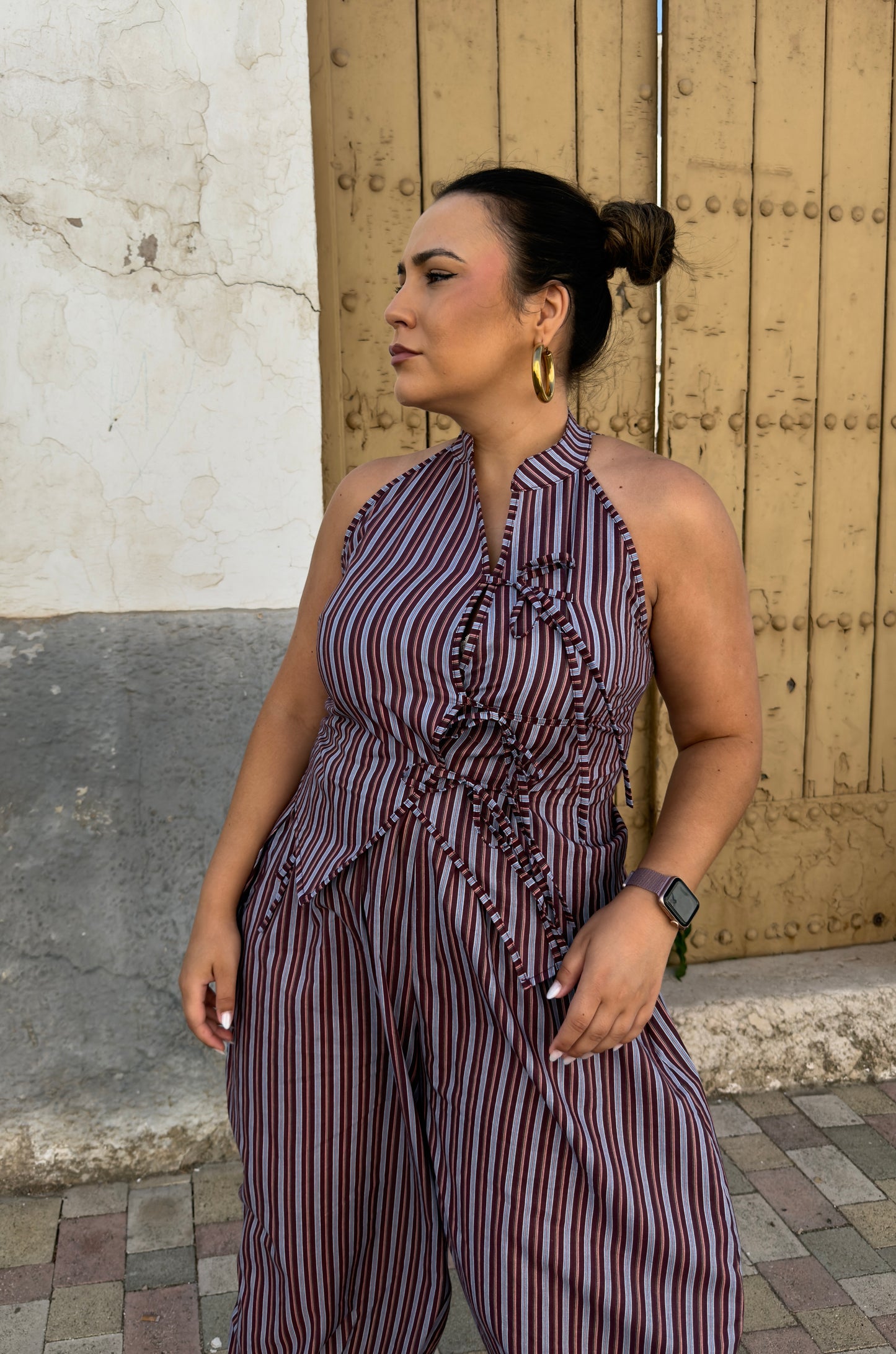 Conjunto Rayas Burdeos Estilo Oriental
