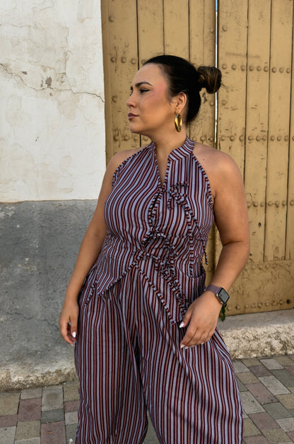 Conjunto Rayas Burdeos Estilo Oriental