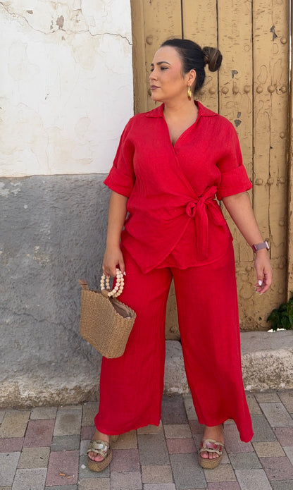 Conjunto Cruzado de Lino 100% Rojo