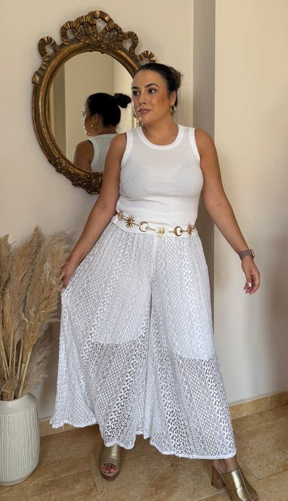 Pantalón Palazzo Encaje Blanco