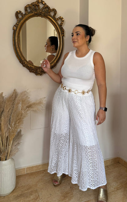 Pantalón Palazzo Encaje Blanco