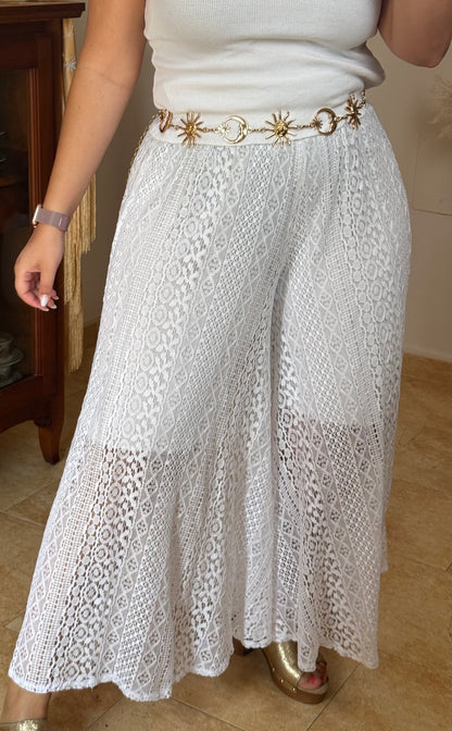 Pantalón Palazzo Encaje Blanco