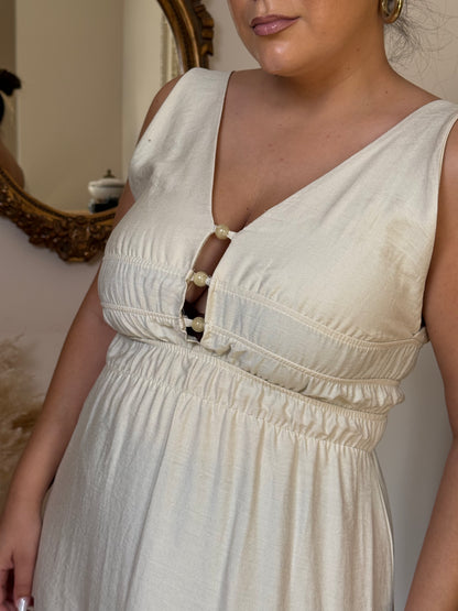 Vestido Perlas Largo Beige