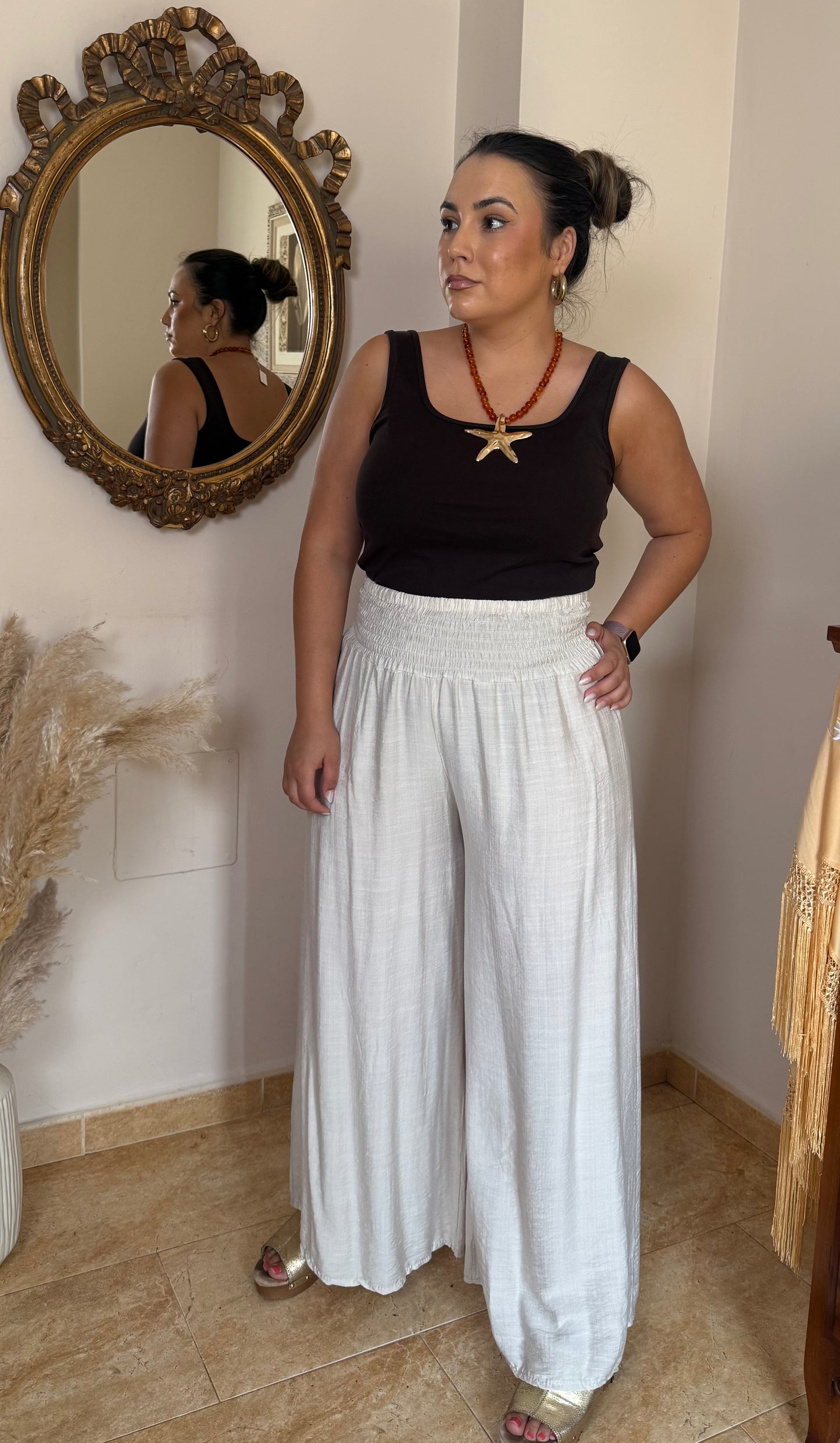 Pantalón Palazzo Fluido Beige