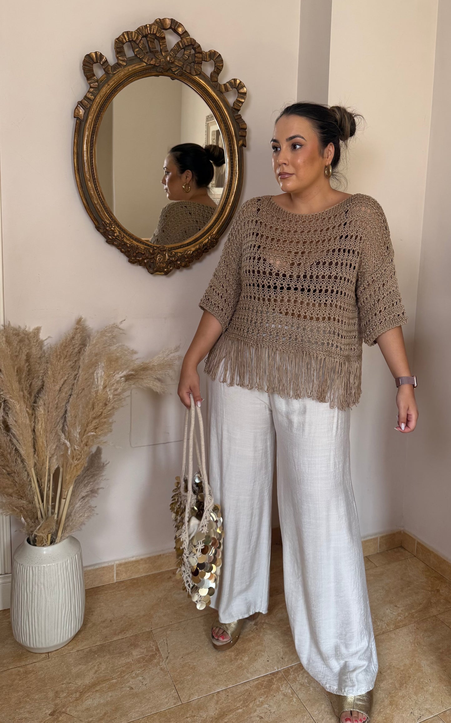 Top Crochet Flecos Taupe