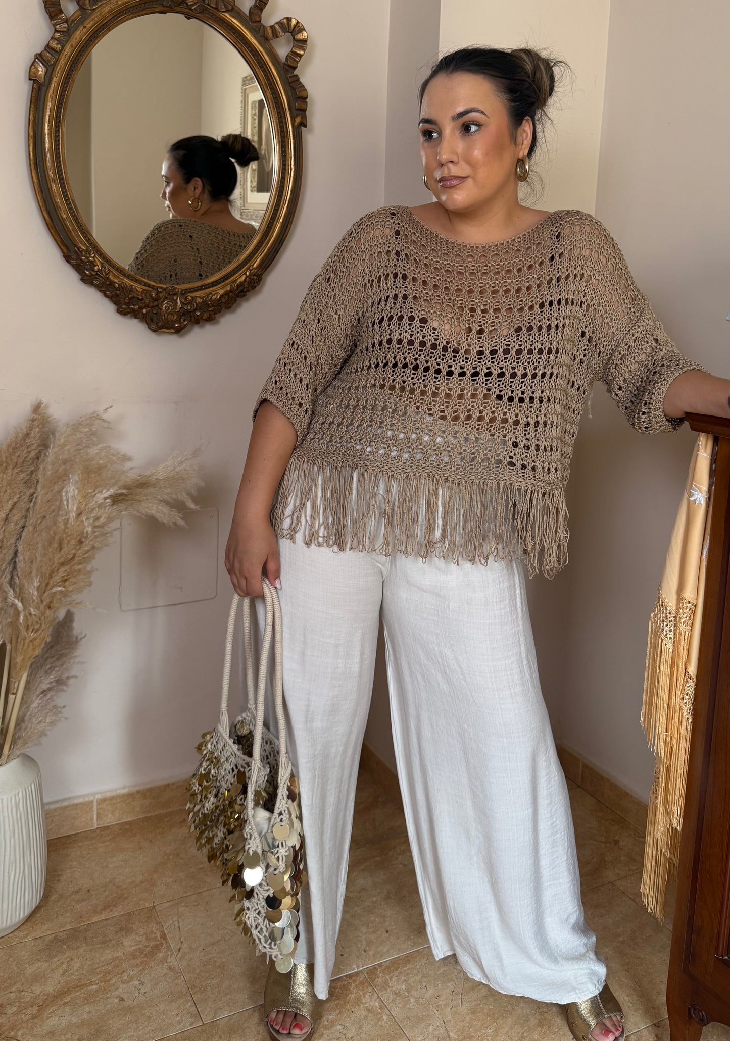 Top Crochet Flecos Taupe