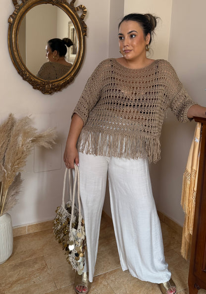 Top Crochet Flecos Taupe
