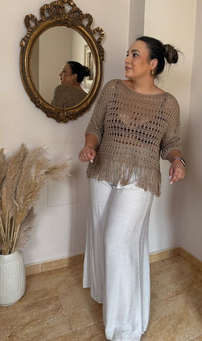 Top Crochet Flecos Taupe