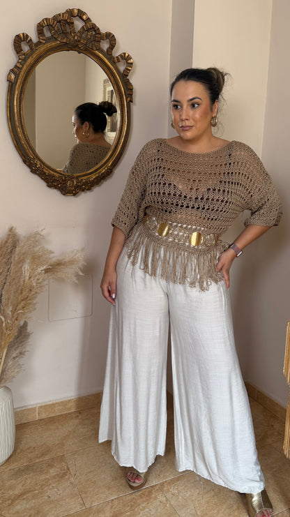 Top Crochet Flecos Taupe