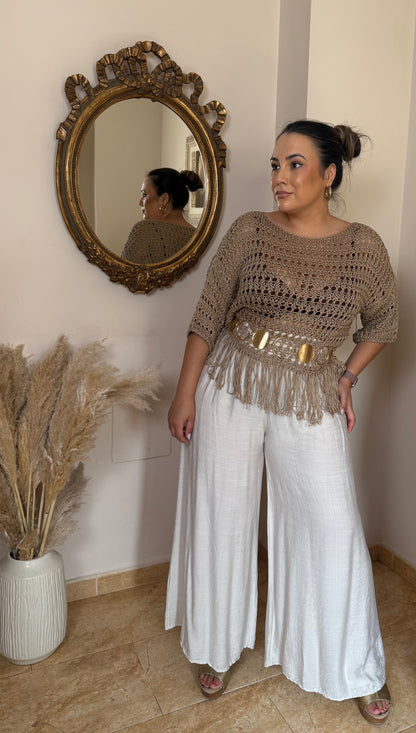 Top Crochet Flecos Taupe