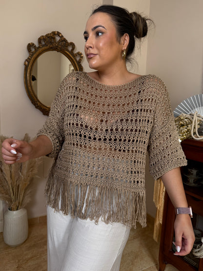 Top Crochet Flecos Taupe