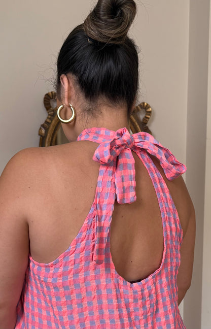 Vestido Vichy Flúor Rosa