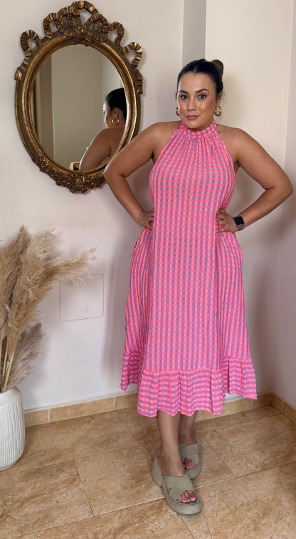 Vestido Vichy Flúor Rosa