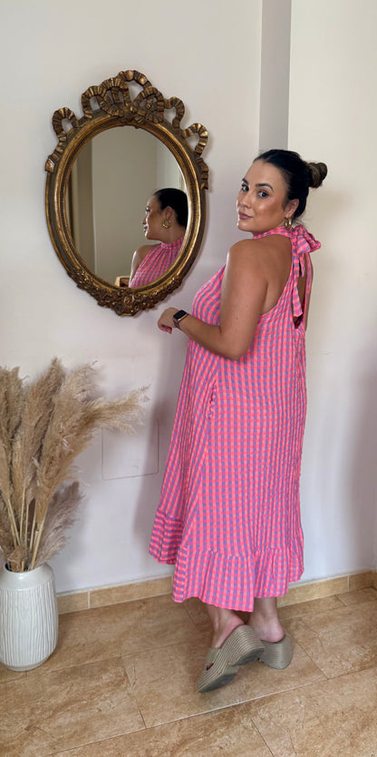 Vestido Vichy Flúor Rosa