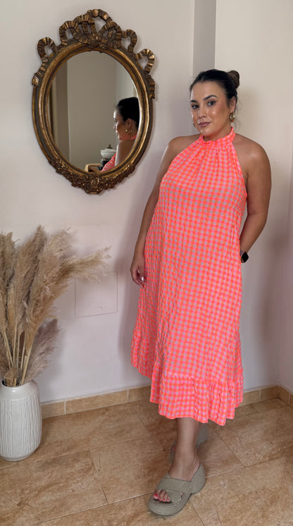 Vestido Vichy Flúor Coral
