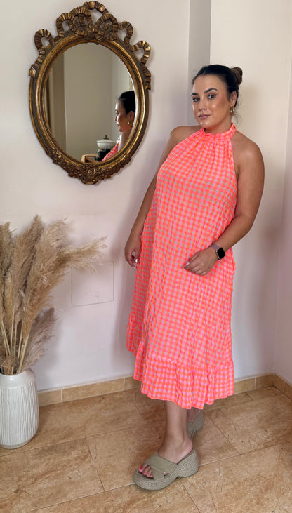 Vestido Vichy Flúor Coral