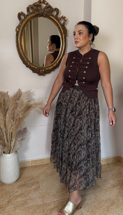 Falda Midi Paisley Chocolate