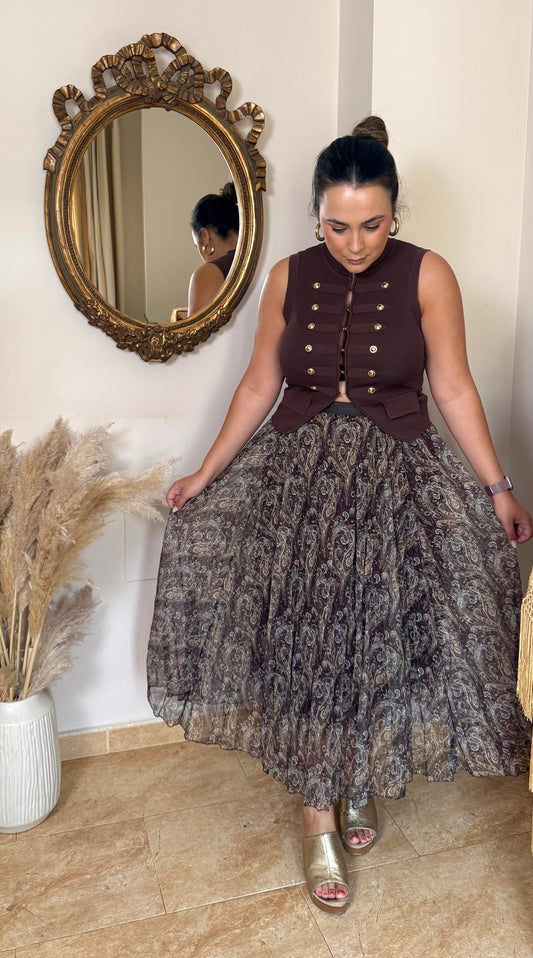 Falda Midi Paisley Chocolate