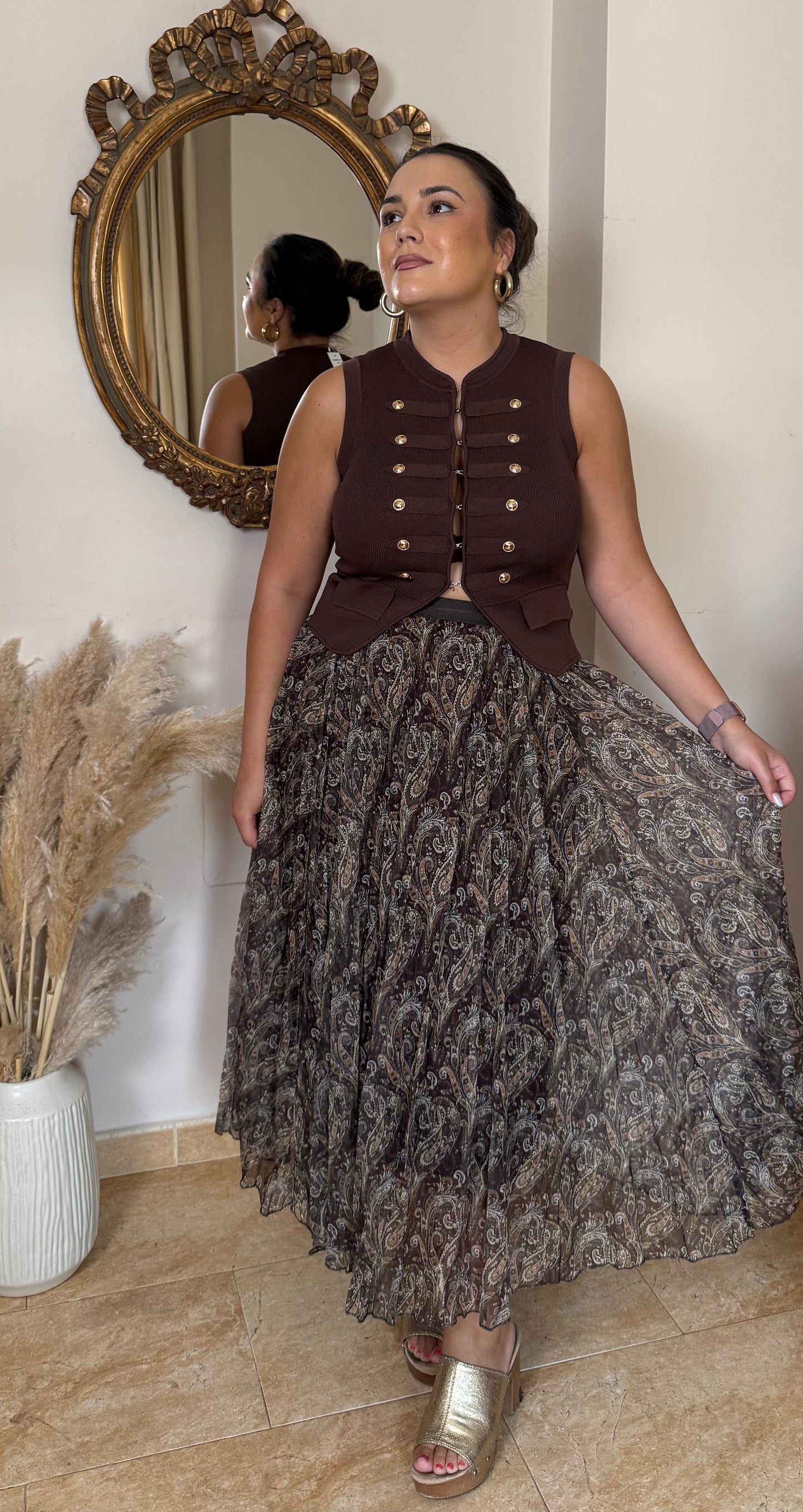 Falda Midi Paisley Chocolate