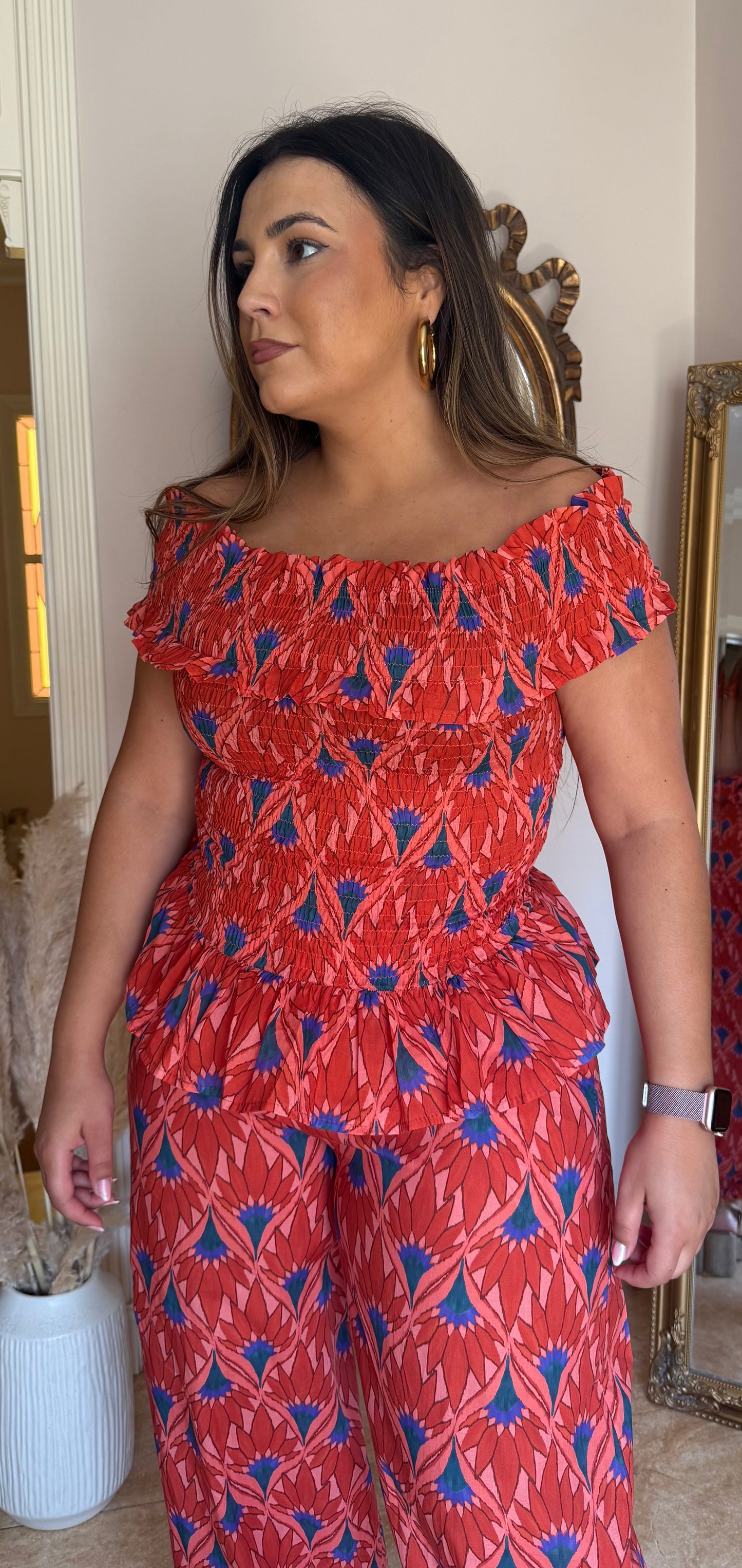 Conjunto Petunia Peplum Coral