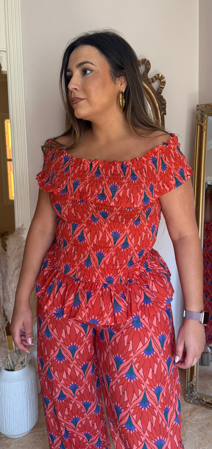 Conjunto Petunia Peplum Coral