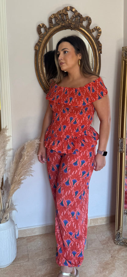 Conjunto Petunia Peplum Coral