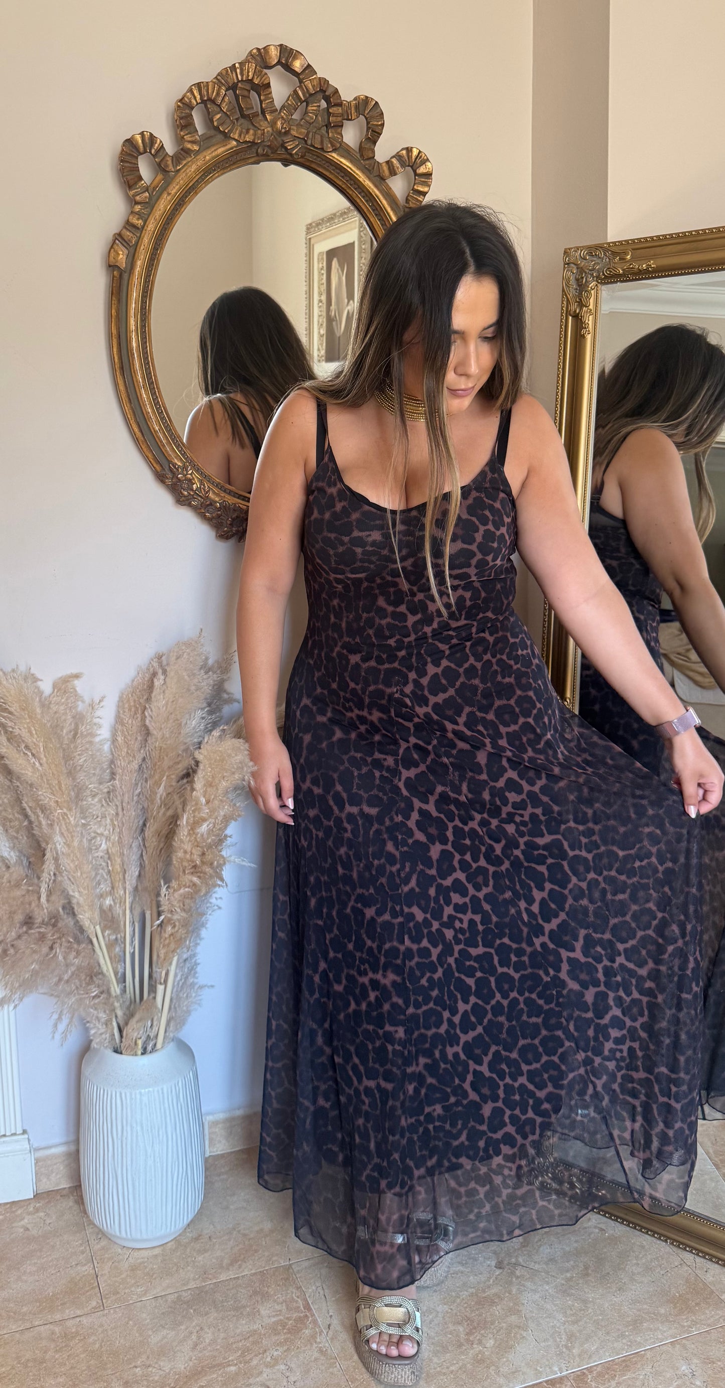 Vestido Largo Leopardo Tul