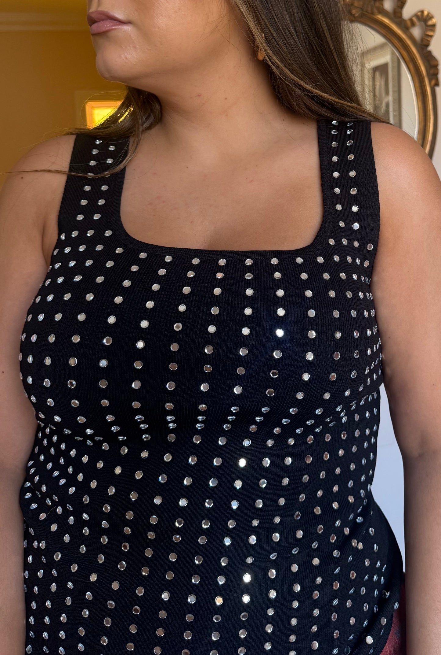 Top Punto Strass Negro