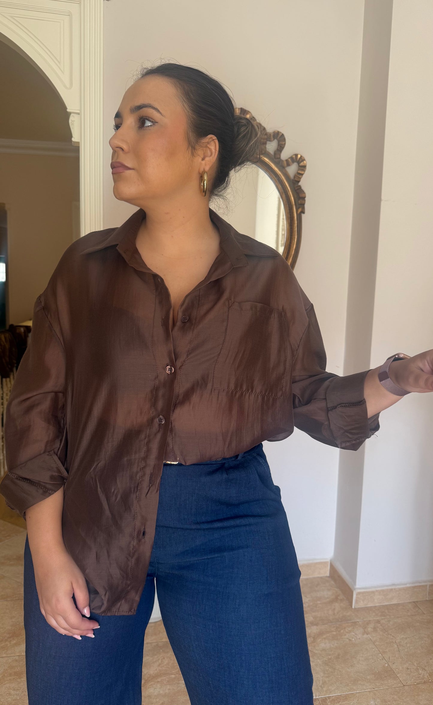 Camisa Satin Chocolate