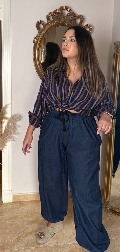 Camisa Rayas Multicolor Oversize con Lino