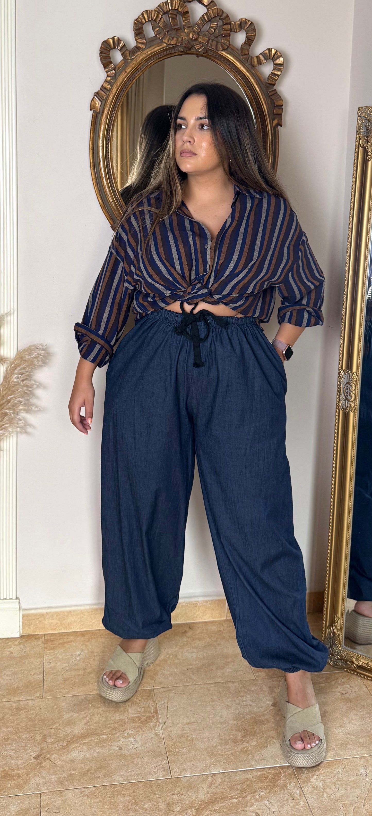 Camisa Rayas Multicolor Oversize con Lino