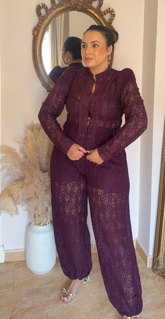 Conjunto Encaje Oriental Berenjena