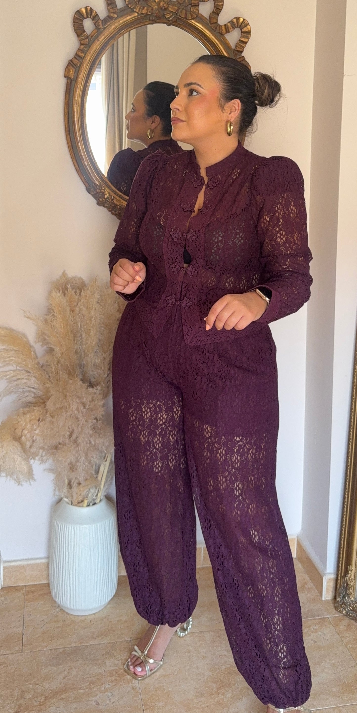 Conjunto Encaje Oriental Berenjena