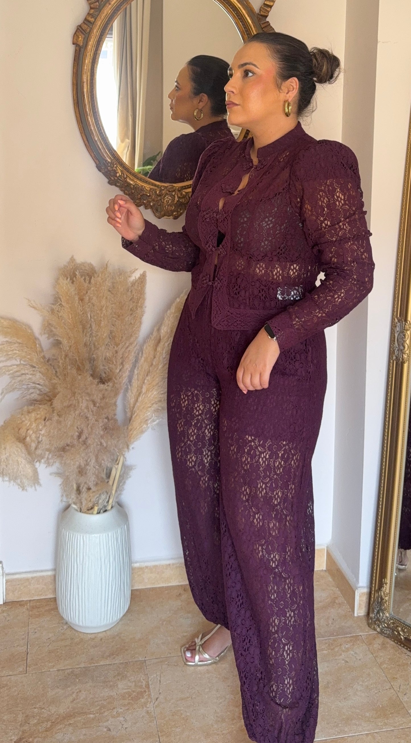 Conjunto Encaje Oriental Berenjena