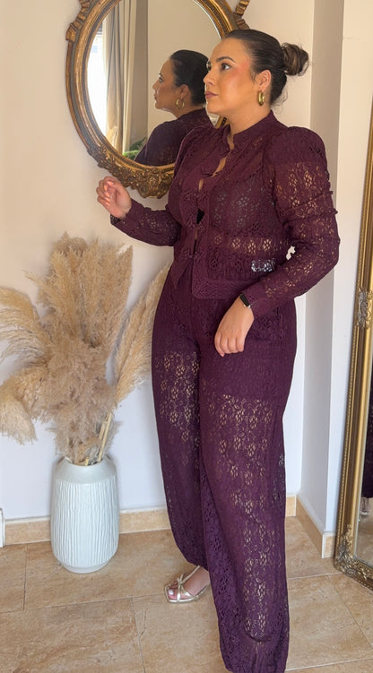 Conjunto Encaje Oriental Berenjena