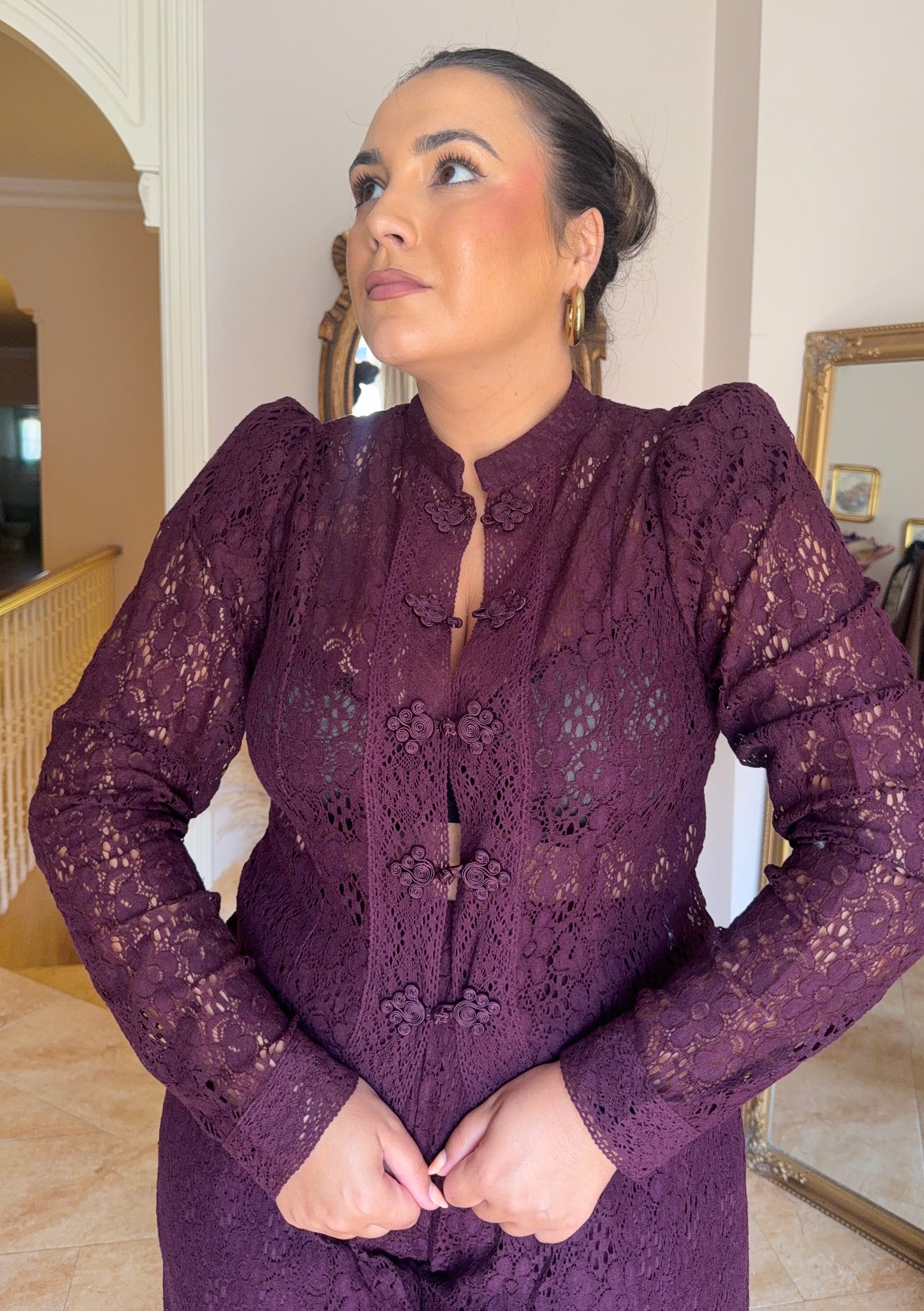 Conjunto Encaje Oriental Berenjena