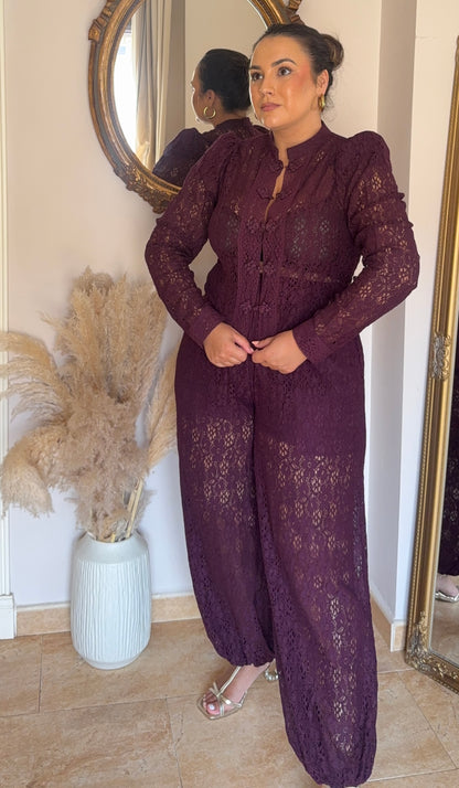 Conjunto Encaje Oriental Berenjena