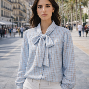 Blusa Lazada Cuadros Celeste