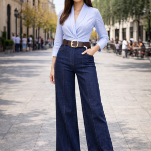 Jeans Wide Leg Oscuros con Cinturón
