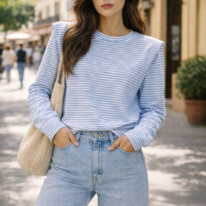 Sudadera Celeste Rayas con Hombreras