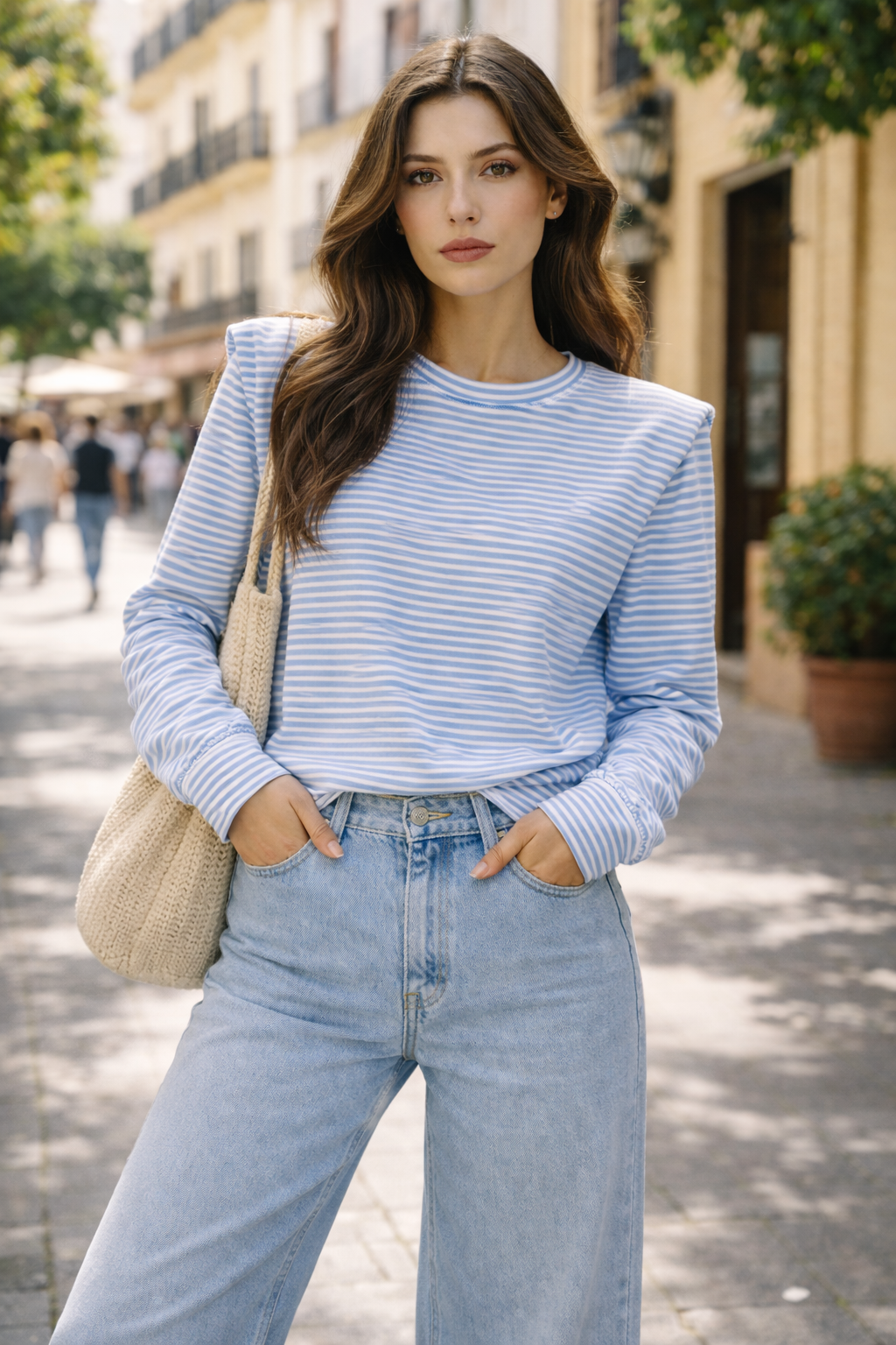 Sudadera Celeste Rayas con Hombreras