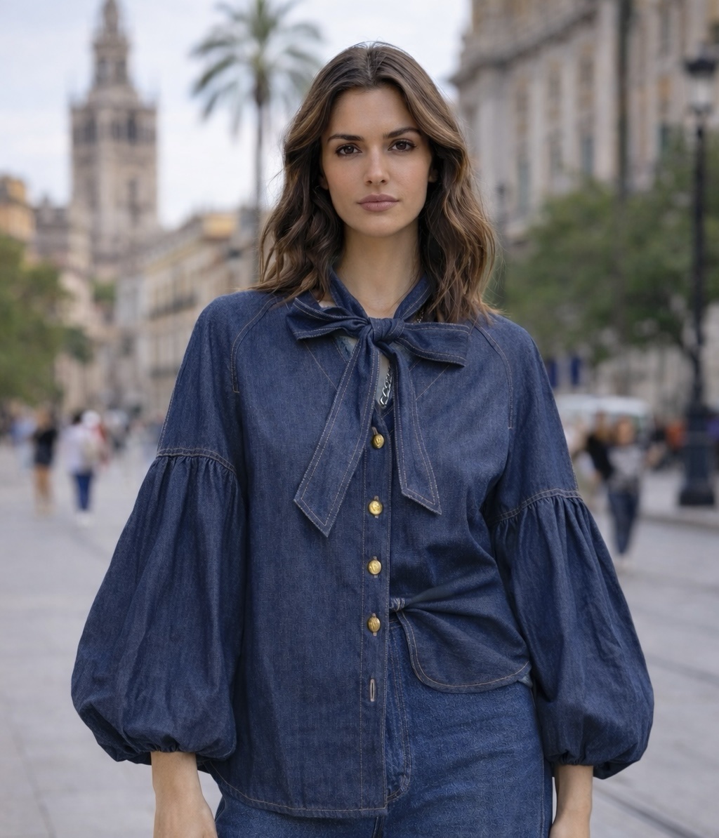 Camisa Vaquera Manga abullonada - Imagen 2