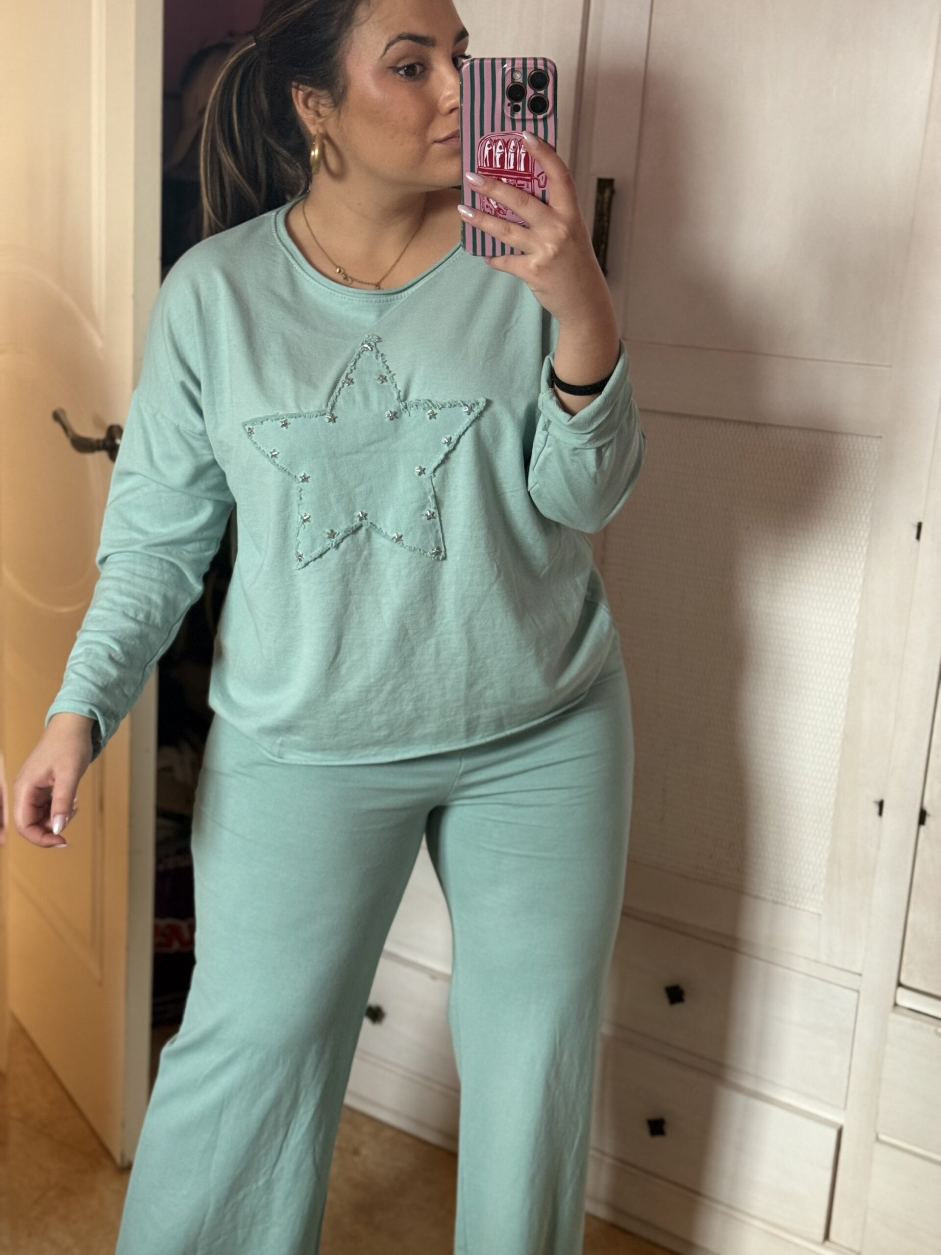 Conjunto Algodón Estrella Verde Agua