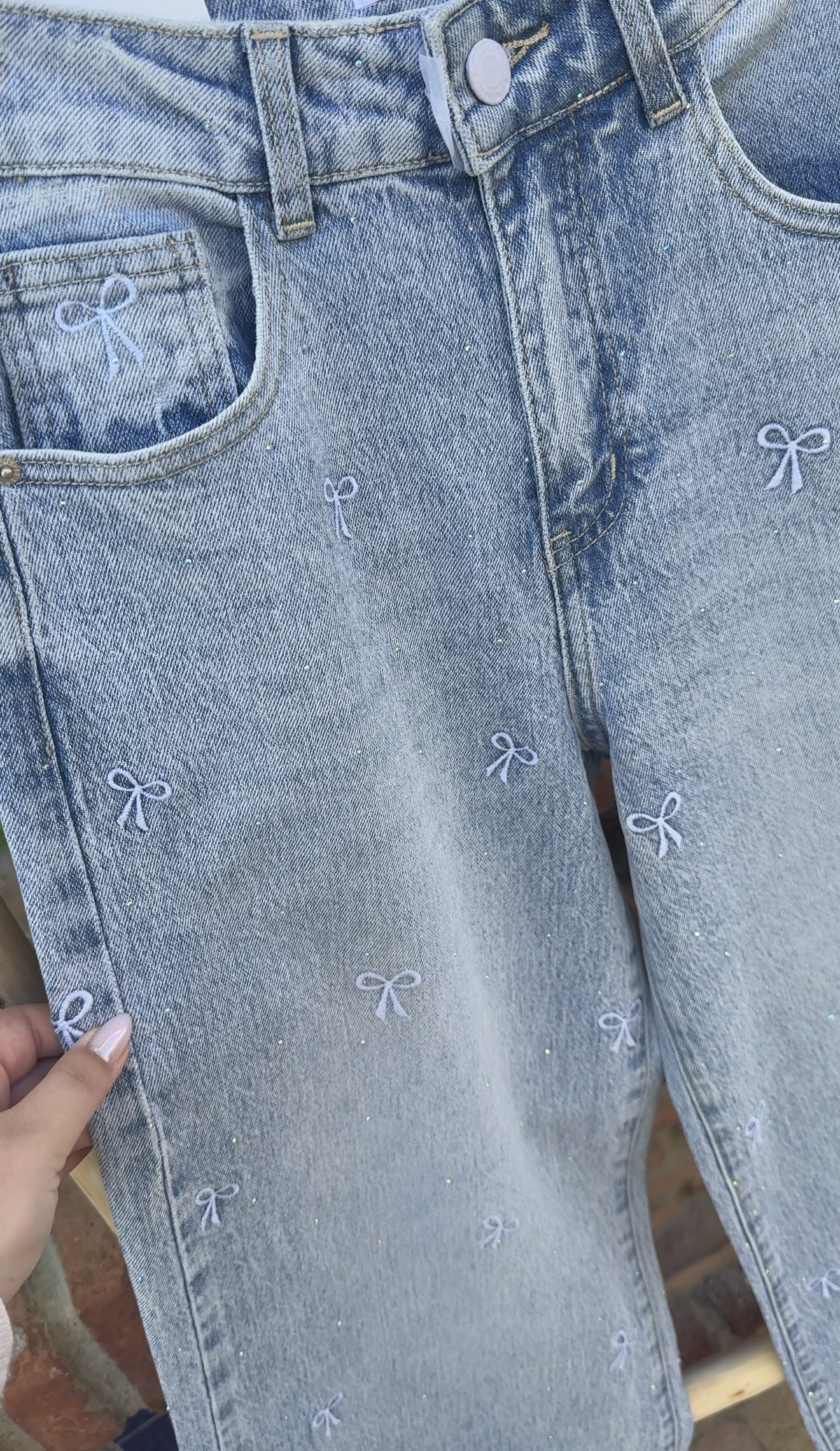 Jeans Wide Leg Lazos y brillo